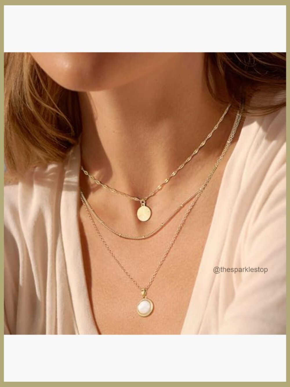 14K Gold Plated Layered Necklace Set Dainty Stacking Chains Trendy Pendant - Picture 2 of 7